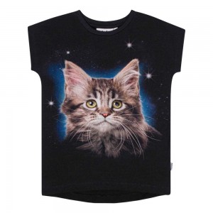 Molo Ragnhilde Girls' T Shirts Tops Space Cat | ZA0000567