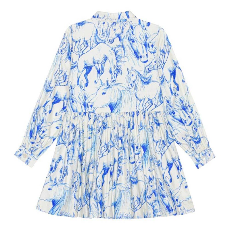 Molo Christy Girls' Dresses Blue Horses | ZA0000277