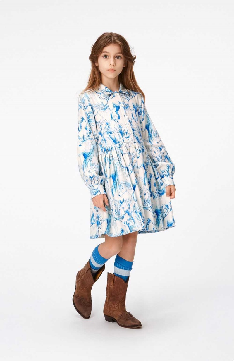 Molo Christy Girls' Dresses Blue Horses | ZA0000277